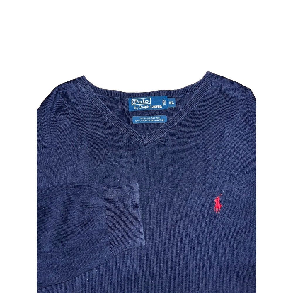 Polo Ralph Lauren Men's XL V-neck Sweater Navy Blue‎ Pullover 100% Pima Cotton